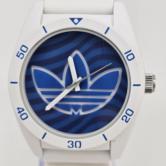 Adidas Men's Watch 41MM Blue White Dial White Plastic Bands New Battery - Picture 2 of 15